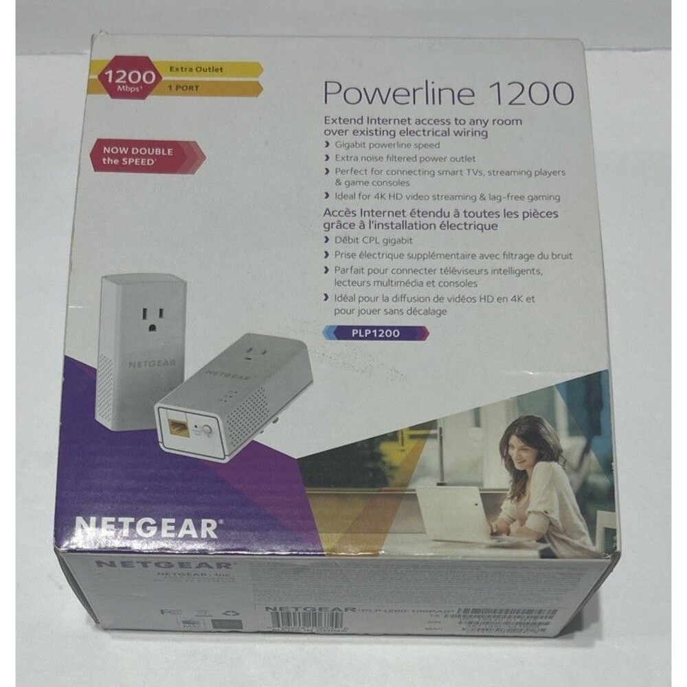 Netgear PowerPoint 1200 + Extra Outlet Network Extender Ethernet Wired PLP1200